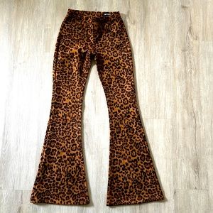 Free People High Waisted Leopard Flare Pants